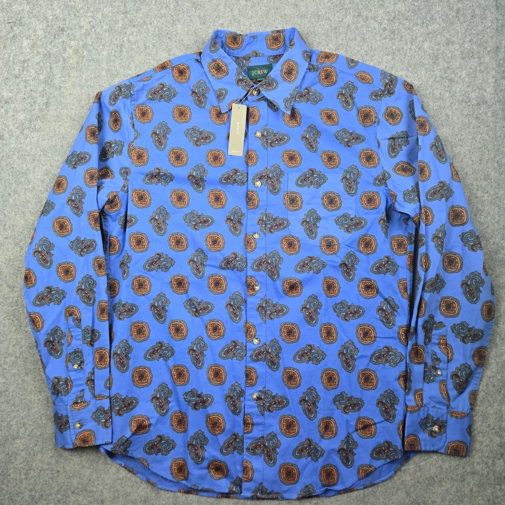 J.Crew Oarsman Twill Shirt Mens M Blue Paisley Button Up Long Sleeve Boho NEW